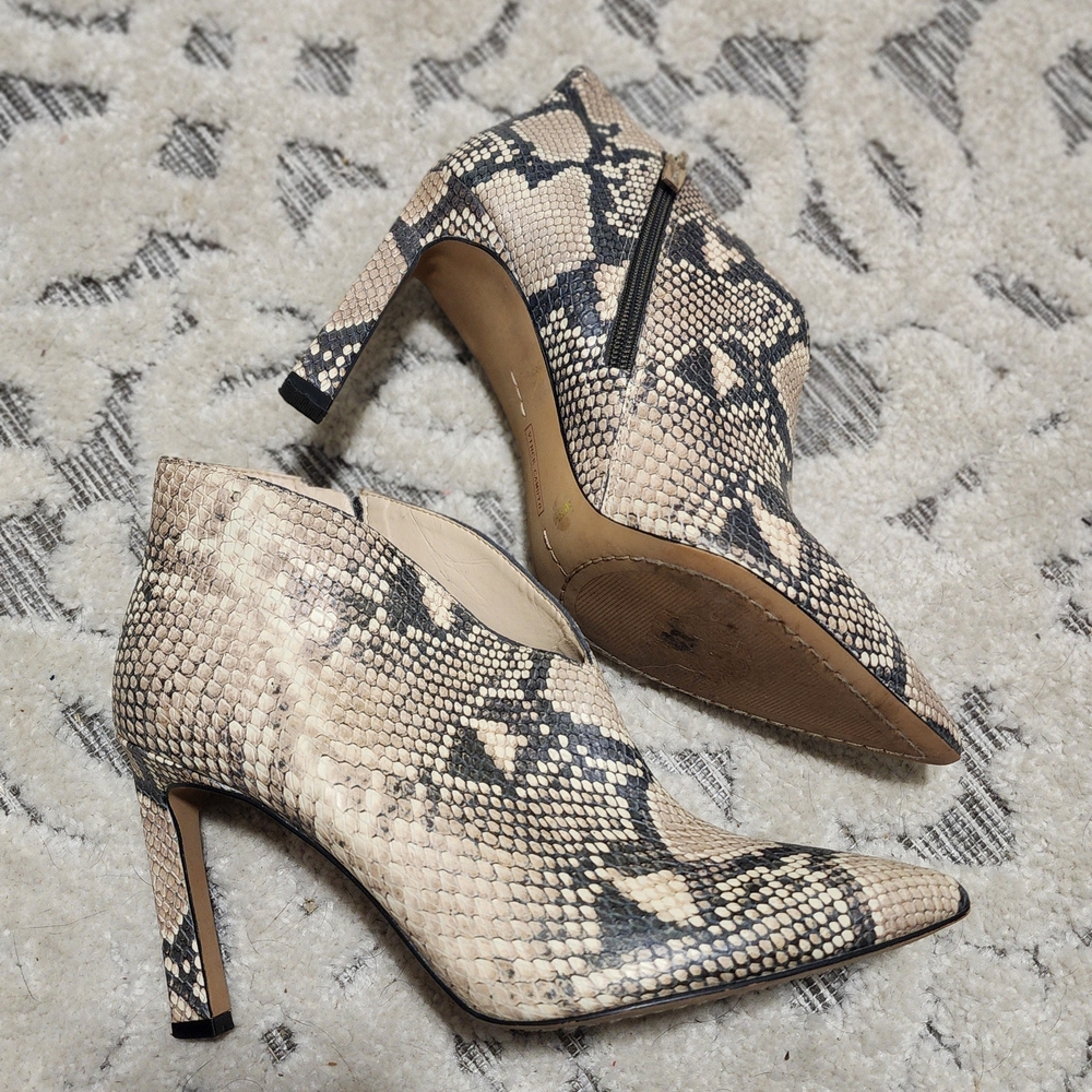 Vince Camuto Beige and Black Snakeskin Ankle Booties - Picture 7 of 11